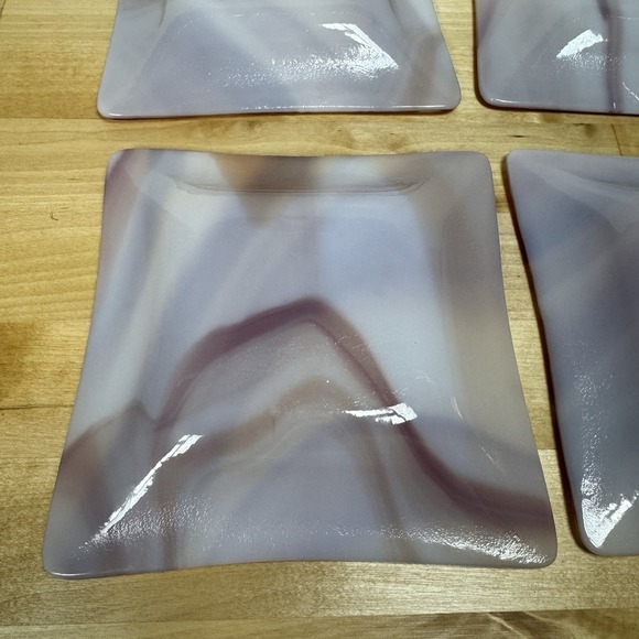 Set of 4 White Orange Red Fused Art Glass Trays 6" by 6" - Picture 10 of 15